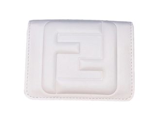 Fendi FF Cube Embossed Logo Bianco Ice White Leather Trifold