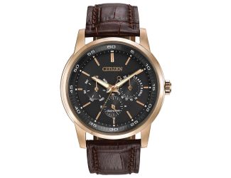 Men's Corso Eco-Drive Watch, Brown Leather Strap with Rose Gold-tone Case