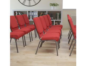 18.5"W Stacking Church Chair in Red Fabric - Silver Vein Frame