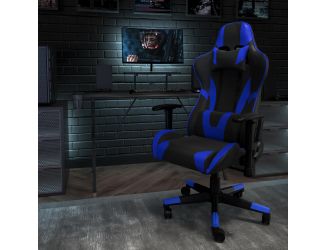 Racing Gaming Ergonomic Chair with Reclining Back, Footrest in Blue LeatherSoft