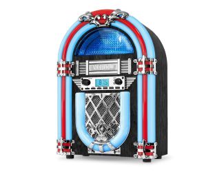 Victrola Nostalgic Wood Countertop Jukebox with Built-in Bluetooth, Silver