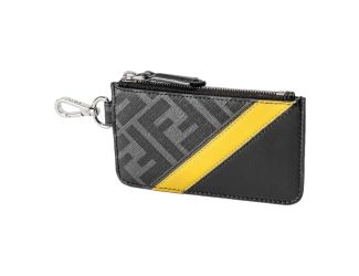 Fendi Diagonal Black Sunflower Yellow Calf Leather Coincase Keychain Wallet