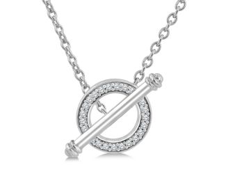 10k Circle Diamond Toggle Necklace Silver