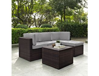 Palm Harbor 5 Piece Outdoor Wicker Seating Set With Grey Cushions