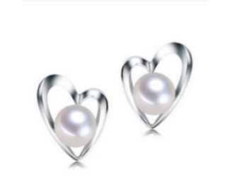 Sterling Silver Heart with Pearl  Earrings