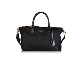 Prada Tessuto Nylon Black Leather Clochette Crossbody Tote Bag