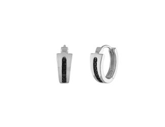 Icon Sterling Silver with Black Diamond Hoop Earrings