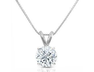 Certified PARIKHS Round Prestige Diamond Pendant 14K White Gold 0.80ct IJ Color, SI1 Clarity