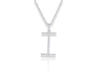 PARIKHS Initial Pendant Alphabet 'I' in CZ with chain in 925 Sterling Silver