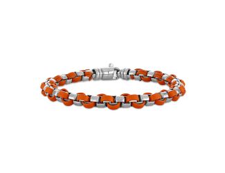 Marc Anthony's Sterling Silver/Orange Leather Box Link Bracelet, 8.5