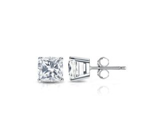 Bright White Pristine Cushion Lab Grown Diamond Stud in 14K White Gold 1.00ct, Color-GH,Clarity-VS
