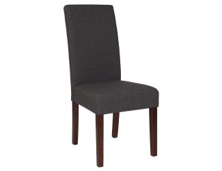 Gray Fabric Upholstered Parsons Chair with Panel Stitching and Mahogany Legs