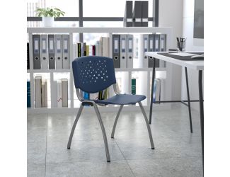 Home and Office Navy Plastic Stack Chair with Perforated Back - Guest Chair