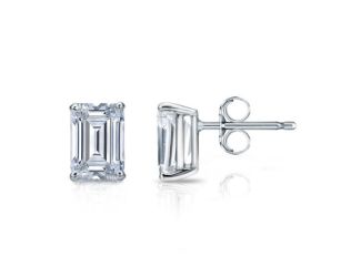 Bright White Pinnacle Emerald Lab Grown Diamond Stud in 14K White Gold 1.90ct,Color-GH,Clarity-VVS