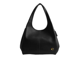 Polished Pebble Leather Lana Shoulder Bag - Black/Brass