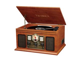 Victrola Nostalgic Classic Wood 6-in-1 Bluetooth Turntable Entertainment Center, Mahogany