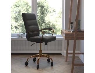 Executive Chair with Gold Frame & Arms on Skate Wheels - White LeatherSoft