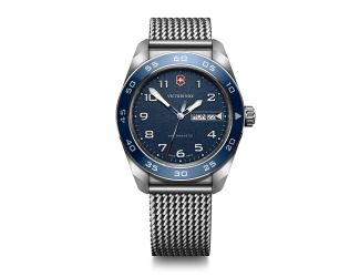 Mens Swiss Army Quartz Silver-Tone Stainless Stele Mesh Watch Blue Dial