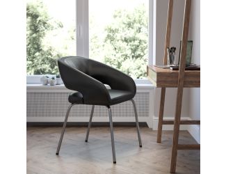 Contemporary Black LeatherSoft Side Reception Chair w/Chrome Legs - Guest Chair