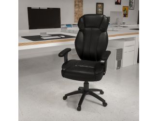 High Back Black LeatherSoft Multifunction Executive Chair w/Lumbar Support Knob