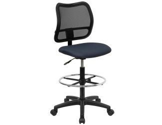 Mid-Back Navy Blue Mesh Swivel Adjustable Height Drafting Chair & Waterfall Seat