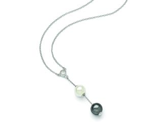 Sterling Silver Majestik 10-11mm White/Grey Shell Bead and CZ Necklace