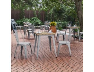 23.75" SQ Commercial Poly Resin Restaurant Table with Steel Frame-Brown/Silver