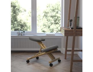 Mobile Wooden Ergonomic Kneeling Office Chair in Gray Fabric