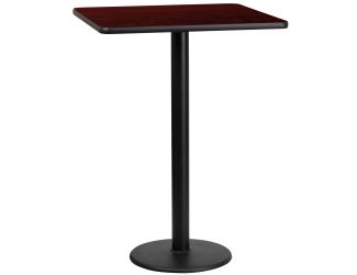 24" Square Mahogany Laminate Table Top with 18" Round Bar Height Table Base