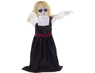 Haunted Doll Prop with Lights and Sound, Indoor or Covered Outdoor Halloween Decoration