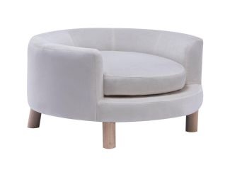 28-In. Elegant Faux-Velvet Circular Pet Bed for Small to Medium-Sized Dogs and Cats, White