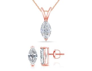 Bright White Pristine Marquise cut Lab Grown Diamond Screwback Set in 14K Rose Gold 1.00ct, GH, VS
