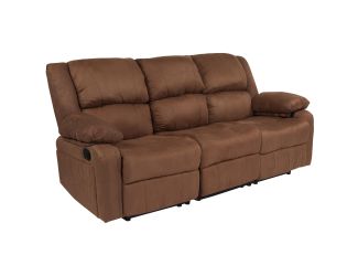 Contemporary Chocolate Brown Microfiber Sofa with Two Built-In Recliners