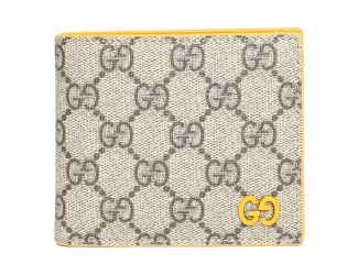 Gucci GG Supreme Canvas Leather Beige Yellow Bifold Wallet