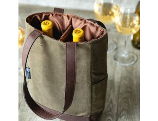 2 Bottle Insulated Wine Cooler Bag, (Khaki Green with Beige Accents)