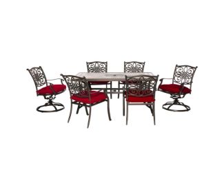 Monaco 7-Piece Patio Dining Set in Red with 4 Dining Chairs, 2 Swivel Rockers, and a 40" x 68" Tile-