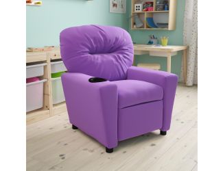 Contemporary Lavender Vinyl Kids Recliner with Cup Holder - Hardwood Frame