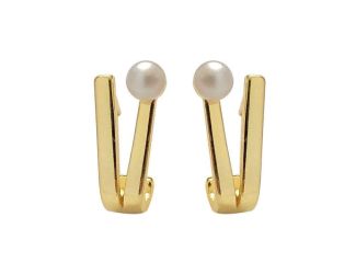 Latonia Cabella created Sterling Silver 18K Gold Vermeil "V" shaped earrings topped with a pearl