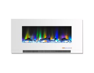 42-In. Wall-Mount Electric Fireplace in White with Multi-Color Flames and Driftwood Log Display