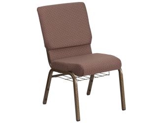 18.5"W Church Chair in Brown Dot Fabric with Book Rack - Gold Vein Frame