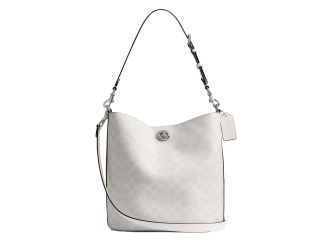 Coated Canvas Signature Willow Soft Bucket Bag - White Chalk/Silver