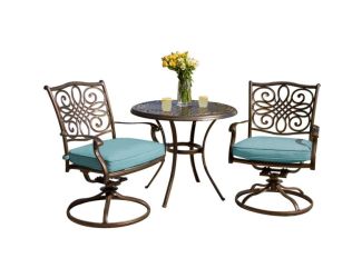 Traditions 3-Piece Bistro Set in Blue with 32 in. Cast-Top Table