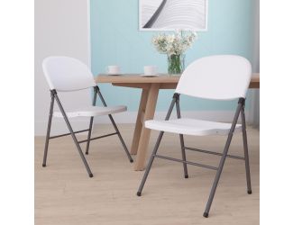 2Pack 330 lb. Capacity White Plastic Folding Chair with Gray Frame - Event Chair