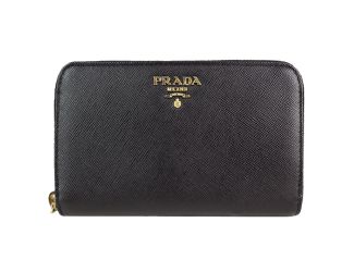 Prada Women's Black Saffiano Cuir Full Zip Wallet