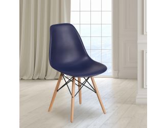 Navy Plastic Chair with Wooden Legs - Hospitality Seating - Side Chair