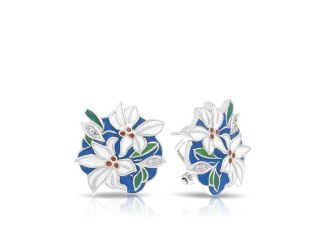 Belle Etoile Round Cubic Zirconia studded Blue Tiger Lily Earrings - 925 Sterling Silver.