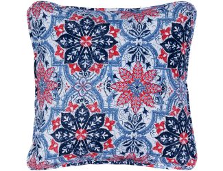 Medallion Indoor/Outdoor Throw Pillow in Navy and Red