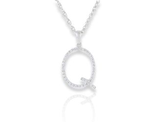 PARIKHS Initial Pendant Alphabet 'Q' in CZ with chain in 925 Sterling Silver