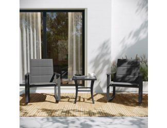 3 Piece All-Weather Rocking Chairs and Glass Top Table Bistro Set - Black/Black