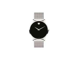Mens Museum Classic Silver-Tone Stainless Steel Mesh Watch Black Dial